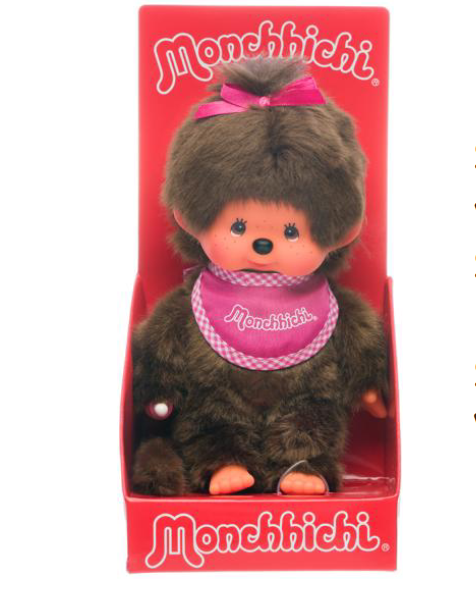 Monchhichi Standard Girl with pink bib 8in