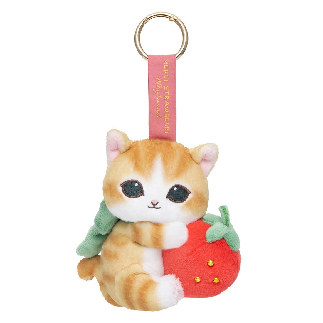 mofusand MERCI STRAWBERRY Mascot Keychain (Strawberry & Brown-and-White Cat)