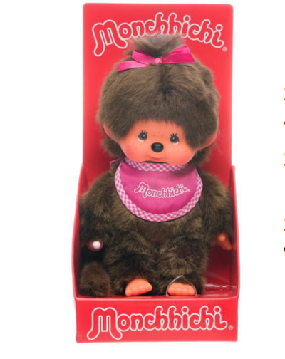 Monchhichi Standard Girl with pink bib 8in